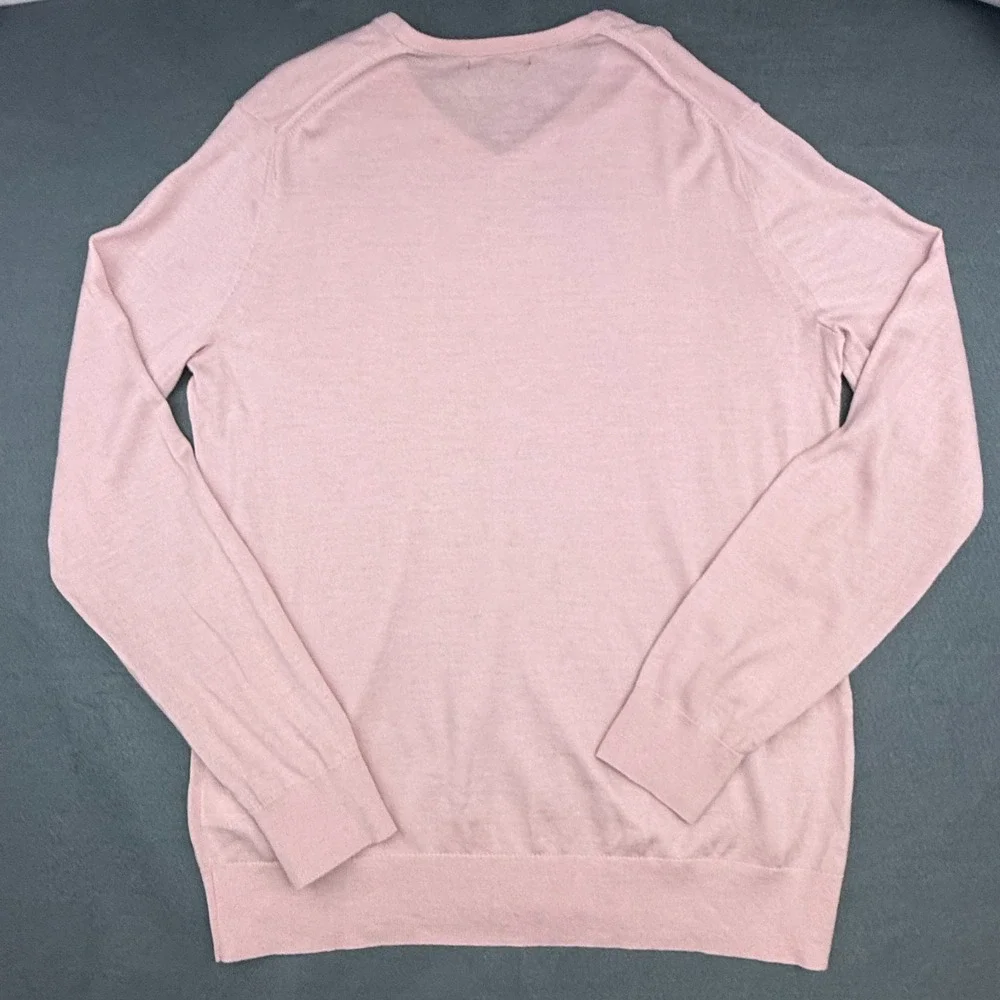 Banana Republic Sweater Mens Large Tall Pink V Neck Merino Wool Long Sleeve